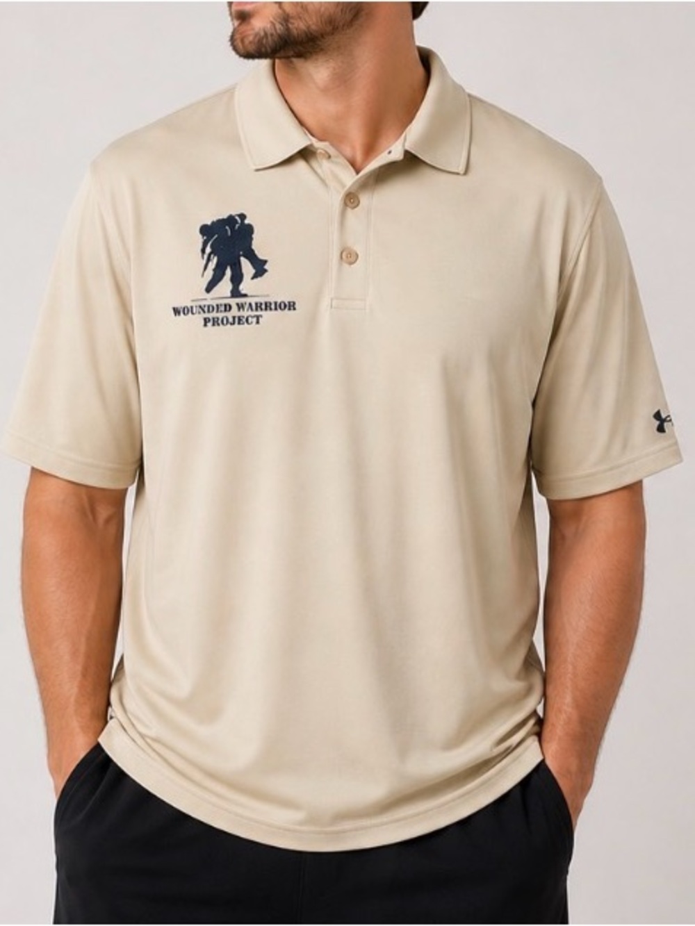 Under Armour Wounded Warrior Project Polo Shirt Tan HeatGear – Men’s L
